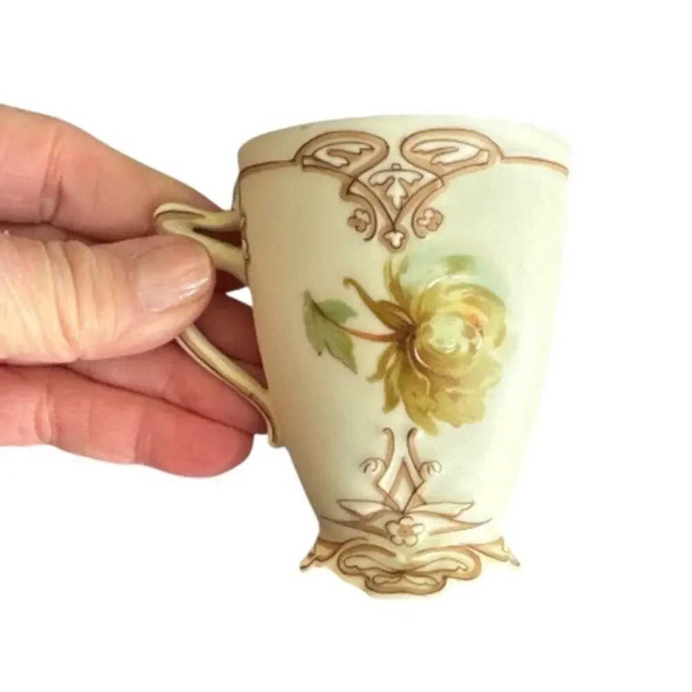 Vintage Silesia Old Ivory VII Art Nouveau Chocolate Cup and Saucer